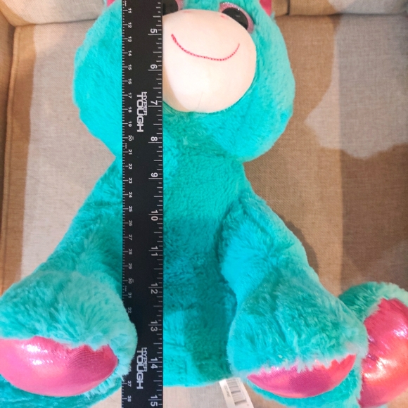 Unicorn plush stuffed animal rainbow hair teal and pink gift - Picture 2 of 3